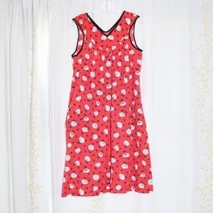 Vintage Red Floral Sleeveless Pullover Cotton House Dress Women's M